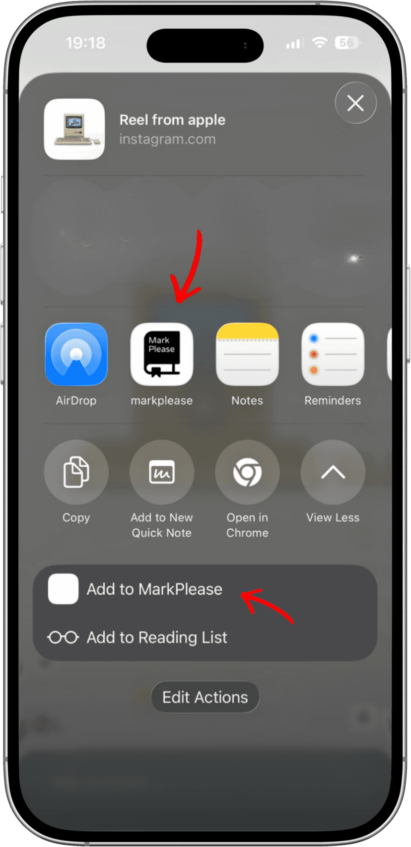 MarkPlease share extension — save a post without leaving the app